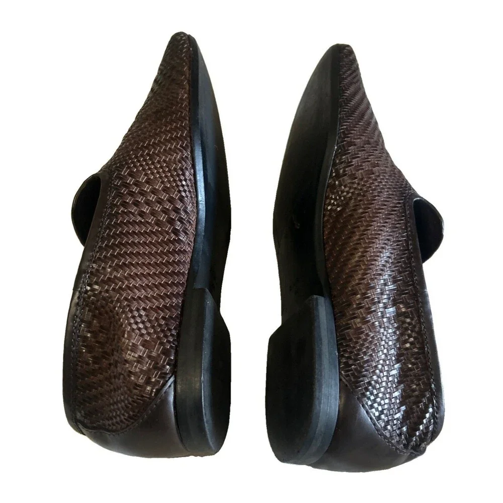 Zara Mens EU42/US9 Faux Leather Woven Loafer Moc Brown Slip On Preppy Shoe